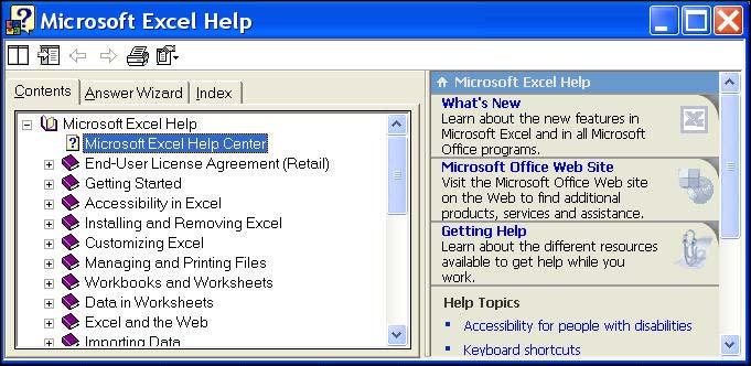 Beginning Excel for Windows Page 8 17. Getting Help One of the easiest ways to get help with Microsoft Excel is the comprehensive online help included with it, as shown below.
