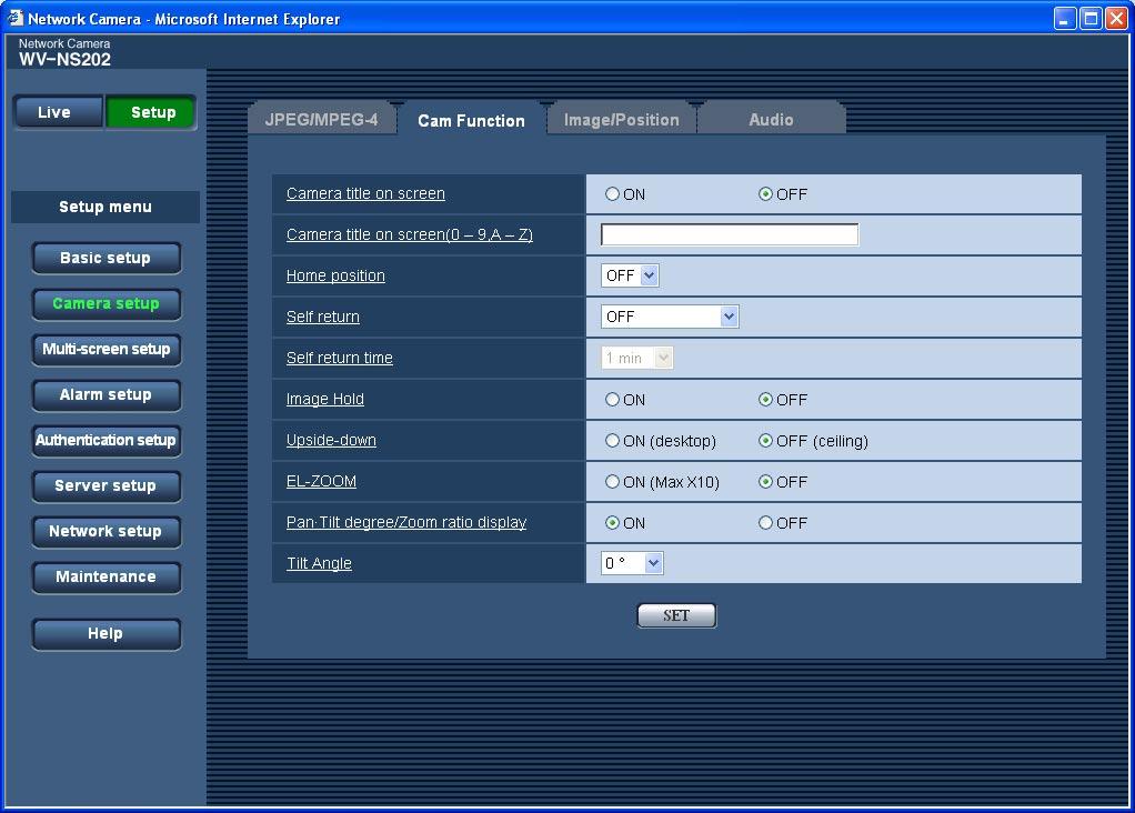 Configure the settings relating to the camera title and the camera operations [Cam Function] Click the [Cam Function] tab on the "Camera setup" page.
