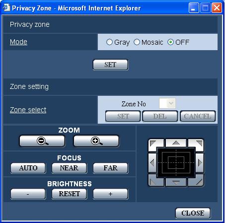 Configure the settings relating to the privacy zone ("Privacy Zone" setup menu) Click the [SETUP>>] button of "Privacy Zone" on the [Image/Position] tab of the "Camera setup" page.
