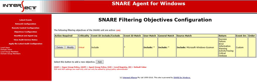 3. To verify that the SNARE service is running, type: C:/sc query snare Collect Sysmon Logs using SNARE Use this procedure to collect Sysmon messages. 1.
