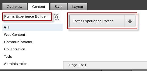 The Forms Experience Builder Portlet box is shown as a search result. 12. 13.