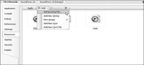 Adding Sounds Files When using sounds in a project, the best way is to add the files to