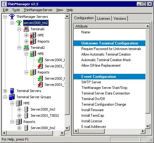 Terminal Server Groups ThinManager 2.5 introduced Terminal Server Groups. These were collections of terminal servers that a terminal could connect to and run a session on. ThinManager 2.5 Interface The use of Terminal Server Groups increased the power of ThinManager through AppLink and MultiSession.