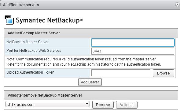 Restoring virtual machines Configuration overview for the NetBackup Recovery Wizard 54 4 Click Add/Remove servers.