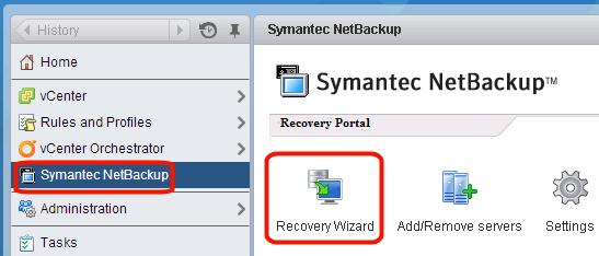 Restoring virtual machines How to access the NetBackup Recovery Wizard 58 The NetBackup Recovery Wizard is an optional feature of the plug-in.