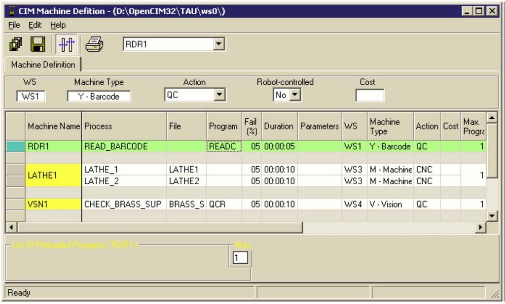 are described in detail in this section. The CIM Machine Definition Window displayed below is accessed by from the CIM Manager Main Window, by selecting Utility Programs Machines.
