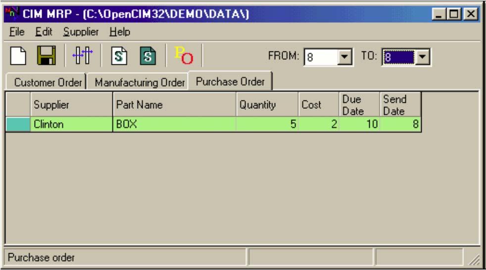 Figure 5 11 Purchase Order form Cost is the cost per unit, as defined in the Part Definition form.