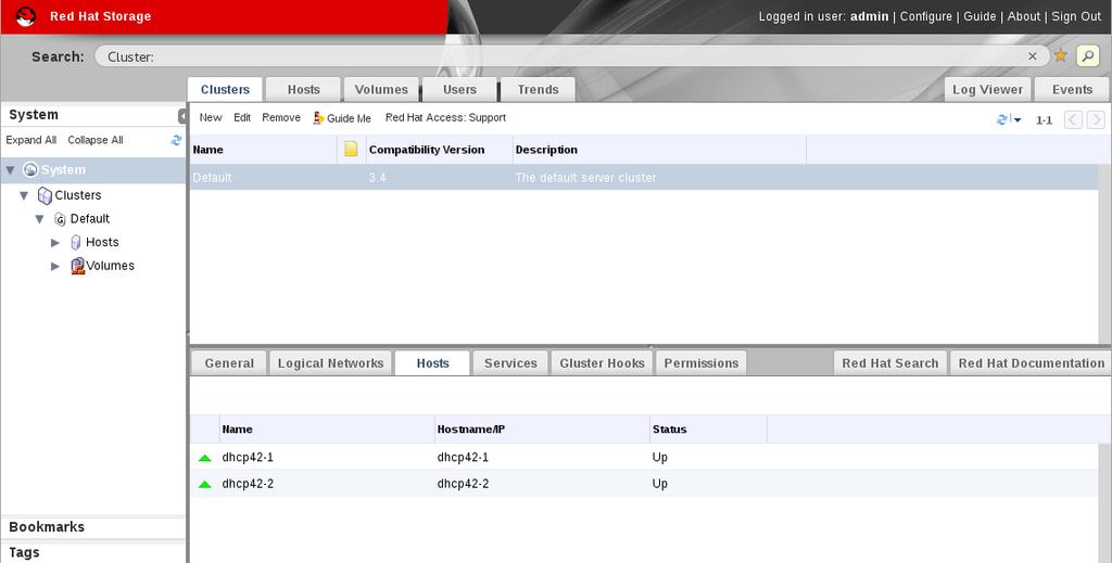 Chapt er 3. Managing Clust ers 2. Click the Ho sts tab to display a list of hosts. Figure 3.3. The Hosts tab on the Cluster Details pane 3.2.5.