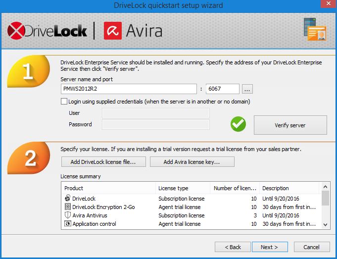 4 Setup DriveLock 4.1 DriveLock QuickStart setup wizard After the installation of the DriveLock Management Console has finished, the DriveLock QuickStart setup wizard appears.
