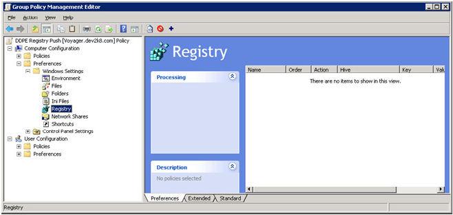 6 Right-click the Registry and select New > Registry Item. Complete the following.