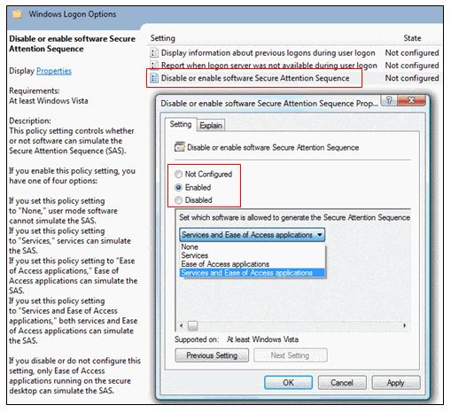 Change the Vista Group Policy for Software SAS To change the Group Policy for Software SAS 1.