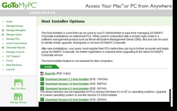 To execute the Host Installer on a single host PC 1. Click www.gotomypc.com/managers/hostinstaller.tmpl to download the Host Installer for your version of GoToMyPC Corporate.