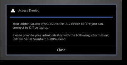 2. You will receive an "Access Denied" message indicating that the device requires authorization.