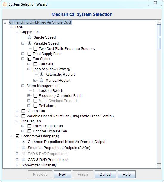 Figure : Mechanical System Selection in F-PCT For VAV box applications, F-PCT features an optional box flow test to automatically exercise all the VAV boxes to ensure correct mechanical installation