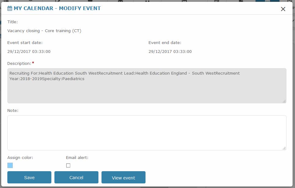 19.2 Viewing an Event Click on an existing event within your calendar to view the full details of that event.