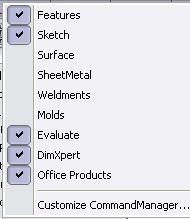 The tabs replace the Control areas buttons from pervious SolidWorks versions.