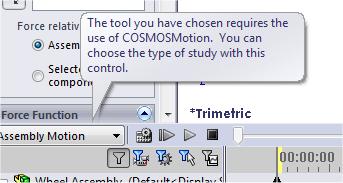 COSMOSMotion is an add-in program, and must be activated before it can be used. Select Tools: Add-Ins from the main menu. Click the check box to the left of COSMOSMotion.