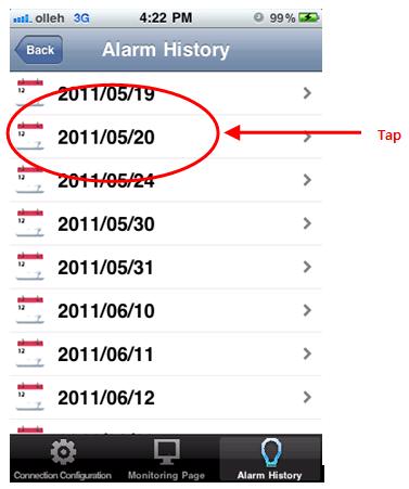 Cimon App in IPhoneIPad Alarm History Detail shows
