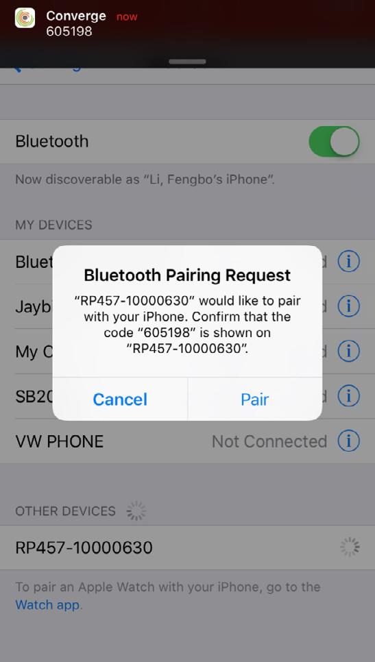 Click on the green Connect via Bluetooth button on your ios screen to initiate Bluetooth pairing. 6.