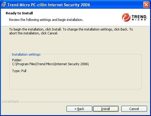 5. Click INSTALL, Start to install the software Setup Complete and click FINISH Note : Please install ACROBAT READER for reading PC-CILLIN 2006 User Manual which locates at the path