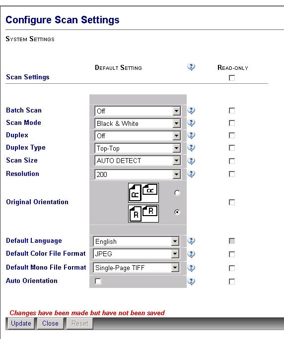 Scan Settings Configuration Screen Scan settings can be identified as read-only, preventing the MFD user from changing parameters. Click the [?