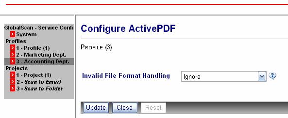 profile has been selected, thus Active PDF settings entered here will apply to that profile. Any projects within that profile will inherit those values, unless changes are made on the project level.