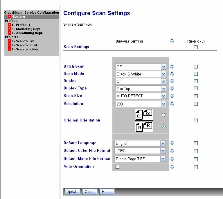 About Setting Levels GlobalScan TM v3.1 Three Levels System, Profile, Project This section provides an overview of GlobalScan s three setting levels system, profile and project.