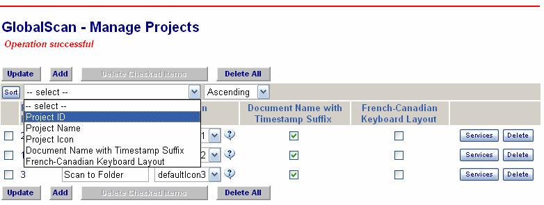 Sort Project List To sort the project list, proceed as follows: 1. Click the Manage Projects menu link (or associated Home Page shortcut icon). 2.