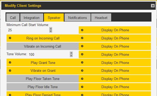 PTT PRO ADMIN PORTAL Speaker Incoming Call Control Tone Volume Grant - Tone -