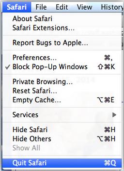 menu, and select Quit Safari Firefox Use shortcut [Command][Q] or