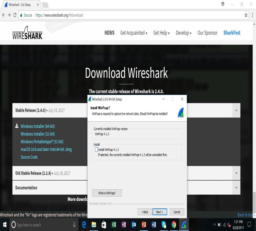 pcap library is required to capture lowlevel network messages Wireshark Usage Windows 10 Installation 2 WinPcap for