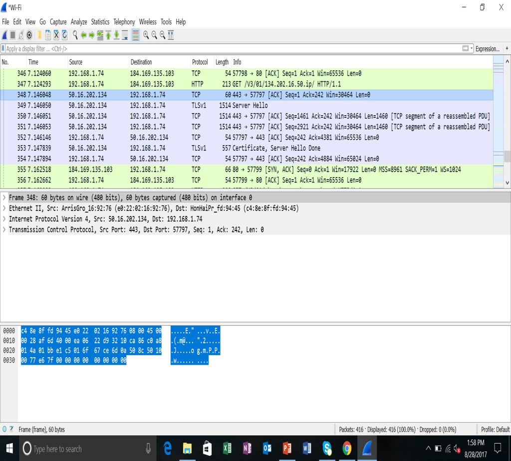 menu main toolbar filter toolbar Wireshark GUI Main Window packet list pane packet details