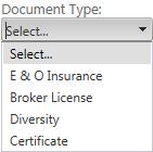 Add new documents by selecting from the Document Type: dropdown menu.
