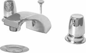 P0 Lavatory Fitting, " With Pop-Up P0 Specification: Commercial grade " lavatory supply fitting complete with pop-up waste, colour indexed vandal resistant metal handles, metering cartridges,.0 GPM (.