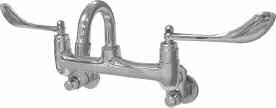 P0 Sink Fitting W/ Gooseneck, Short P0 Specification: Commercial grade wall mount, short supply sink fitting with rigid gooseneck spout featuring colour indexed " metal blade handles, Dial-ese