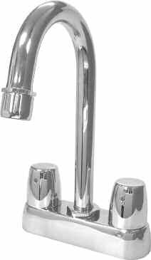 P0 Lavatory Fitting, " Centreset P0 Specification: Commercial grade " lavatory supply fitting featuring rigid gooseneck spout with -/" ( mm) spread, colour indexed vandal resistant metal handles,
