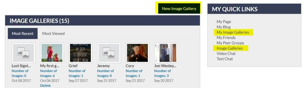 22 IMAGE GALLERIES Members can create and share their images with the entire community using My Image Galleries located in My Quick Links submenu.