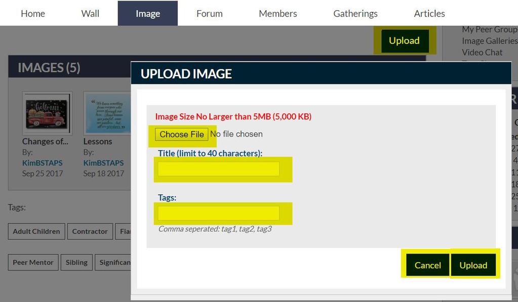 8 PEER GROUPS - Image Upload Image to Peer Group: From Peer Group Image tab > Select Upload button > in the overlay Upload Image window, select Choose File button > navigate to image on your device,