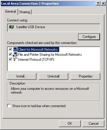 Note: If you do not get the detailed directory view above, select View Details. 3. Right-click on the Local Area Connection icon that corresponds with the Satellite USB Device and select Properties.