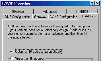 The TCP/IP Properties window will be displayed. Figure 37: Selecting TCP/IP Properties for Windows 98 4.