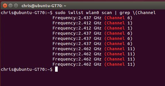 Open a Terminal and run the following command: sudo iwlist wlan0 scan grep \(Channel 1. First, we must have installed build-essential correctly.