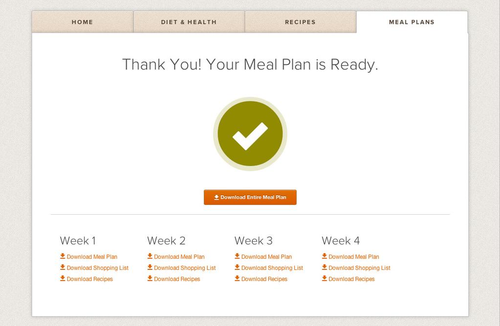 download associated information by selecting Download Meal Plan, Download