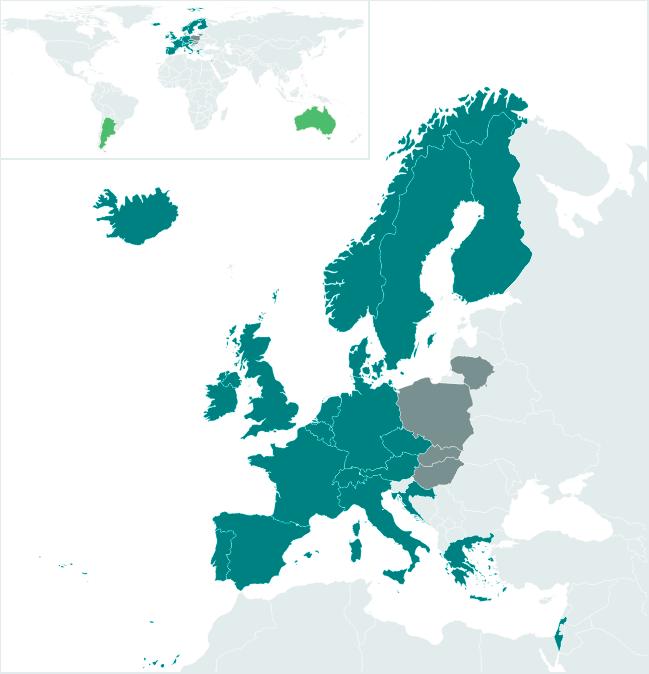 EMBL member states Austria, Belgium, Croatia, Czech Republic, Denmark, Finland, France, Germany, Greece, Iceland, Ireland, Israel, Italy, Luxembourg, the Netherlands, Norway, Portugal, Spain,
