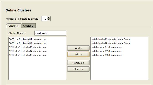 OEDA Configuration Tool Define Clusters Decide Number of VM clusters to create Dbnodes and Cells that will make up those VM clusters Recommend using all cells