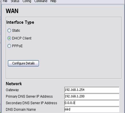 4.3.5 Config > Network > WAN This panel consists of two parts: the upper part allow user to select the WAN Interface type to use and the lower part is used to configure the network settings.