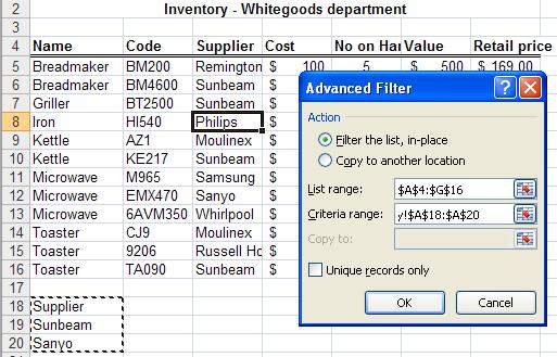 Managing Lists of Data 1 Advanced Filters Advanced Filters can be used when there is more than one criteria.