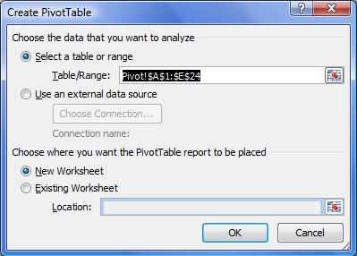 Click on the tab Insert Pivot Table in the ribbon PivotTable Insert 4.