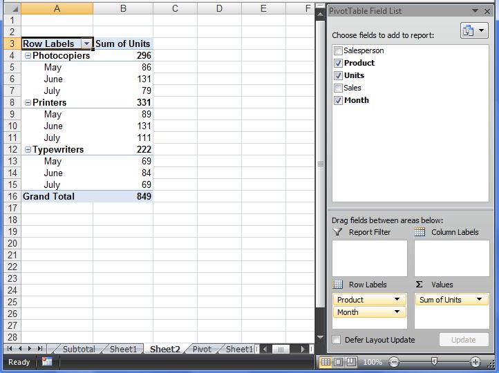 The PivotTable task pane is only displayed while the active cell is within pivot table.