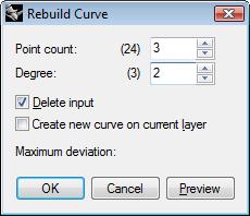 To correct that we must first Rebuild the curve so it has only three points, and then use the Match command and match the to the