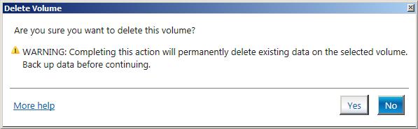 5.3.3 Deleting a volume Be cautious when deleting a volume. You will lose all data on the hard disk drives.before you proceed, ensure that you back up all your important data from your hard drives.